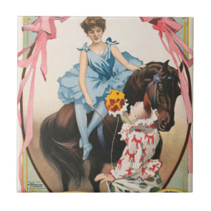 Clown Handing Flowers To A Woman On Horseback Tile