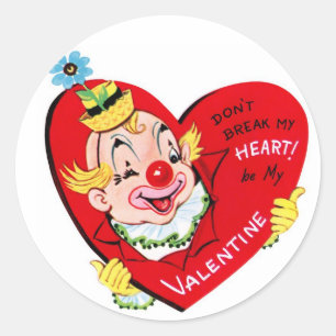 Clown Heart Vintage Valentine Round Stickers