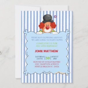 Clown Holding Sign Birthday Party Invitation