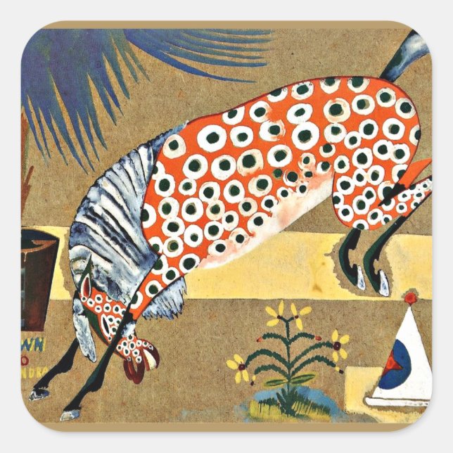 Clown Horse, fine art painting, Square Sticker (Front)