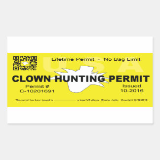 Clown Hunting Permit (4x) (Yellow) Rectangular Sticker
