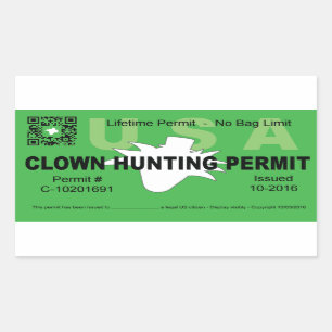Clown Hunting Permit (Green) (4x) Rectangular Sticker