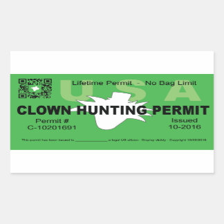 Clown Hunting Permit (Green) (4x) Rectangular Sticker