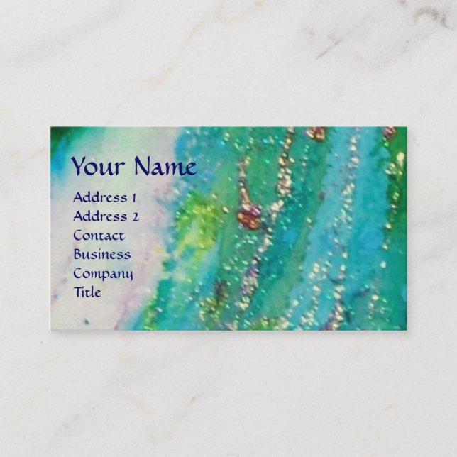 CLOWN IN BLUE / ABSTRACT TEAL GOLD SPARKLES BUSINESS CARD (Front)