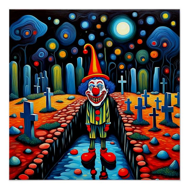 Clown in graveyard poster (Front)