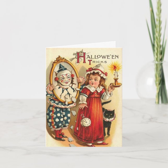 Clown in Mirror Halloween Tricks Card (Front)