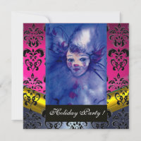 CLOWN IN PINK PURPLE, BLACK DAMASK MONOGRAM blue