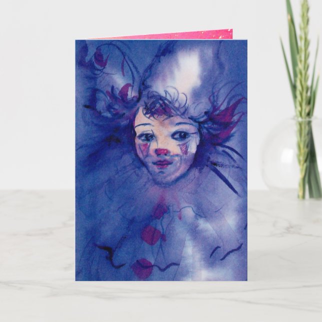 CLOWN IN PURPLE ,pink Holiday Card (Front)