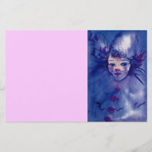 CLOWN IN PURPLE Venetian Carnival Faces,Pink Stationery
