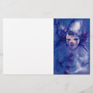 CLOWN IN PURPLE Venetian Carnival Faces,White Stationery