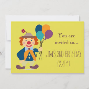 Clown infant or toddler young kid birthday party invitation