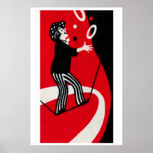 Clown Juggling Rings Matchbox Art Print, Russian Poster