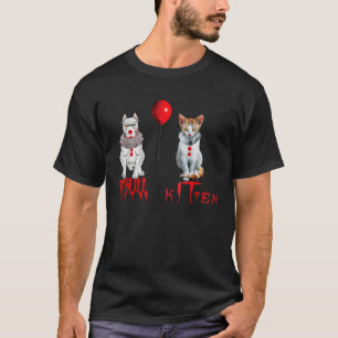 Clown Kitten Cat And Pitbull Dog Horror Halloween  T-Shirt