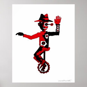Clown on unicycle abstract graphic art poster