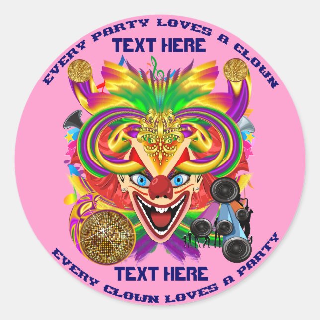 Clown Party Event View large Please View Notes Classic Round Sticker (Front)