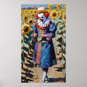 clown picking sunflowers poster