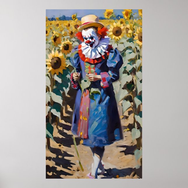 clown picking sunflowers poster (Front)