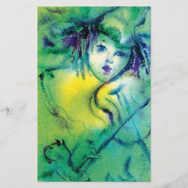 CLOWN PLAYING VIOLIN IN GREEN YELLOW STATIONERY (Front)