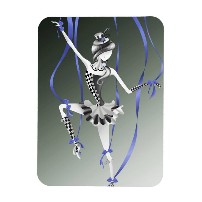 Clown Puppet Ballerina Blue Ribbon Fridge Magnet (Vertical)