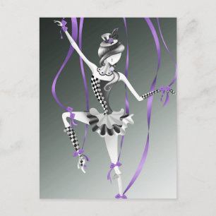 Clown Puppet Purple Ribbons Postcard