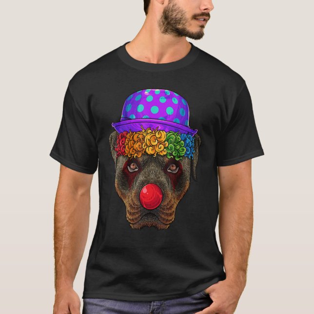 Clown Rottweiler Circus Carnival Costume Theme Par T-Shirt (Front)