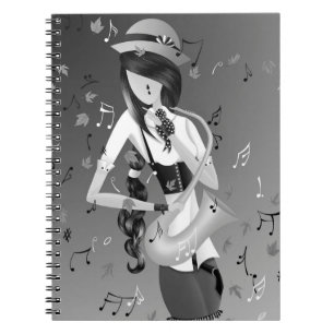 Clown Saxophonist Grey Monochrome Notebook