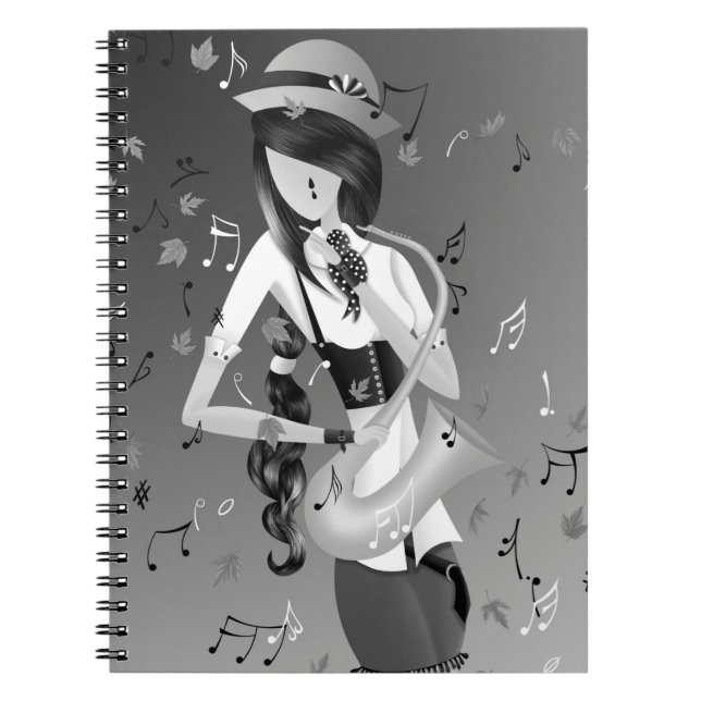 Clown Saxophonist Grey Monochrome Notebook (Front)