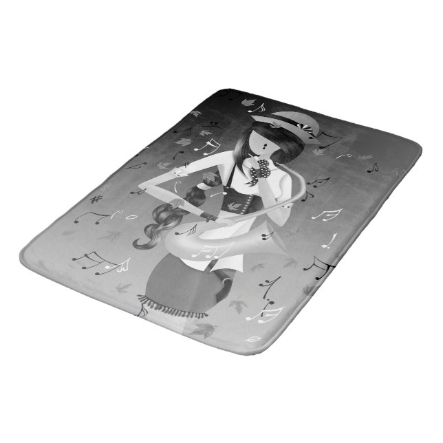 Clown Saxophonist Monochrome  Bath Mat (Angled)