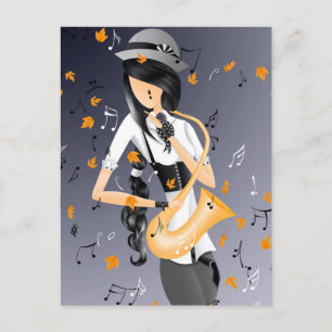 Clown Saxophonist Yellow & Grey Postcard