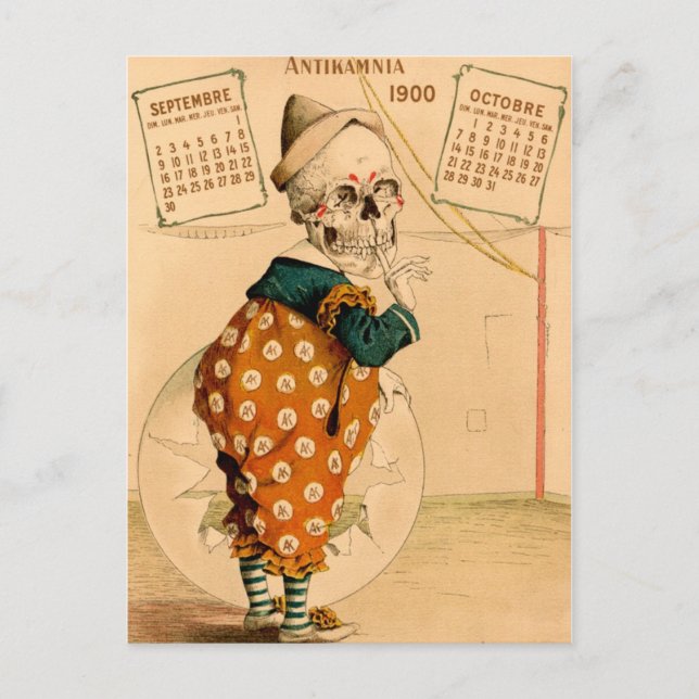Clown Skeleton Vintage Illustration Postcard (Front)