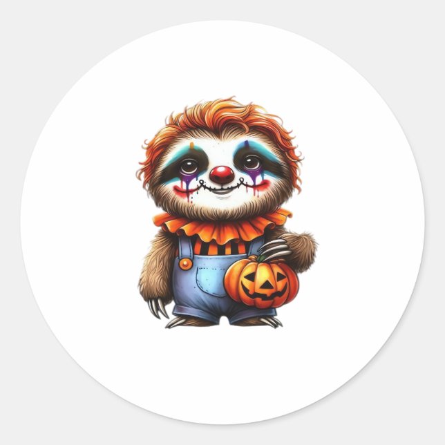 Clown Sloth Halloween Oversized T-Shirt Classic Round Sticker (Front)