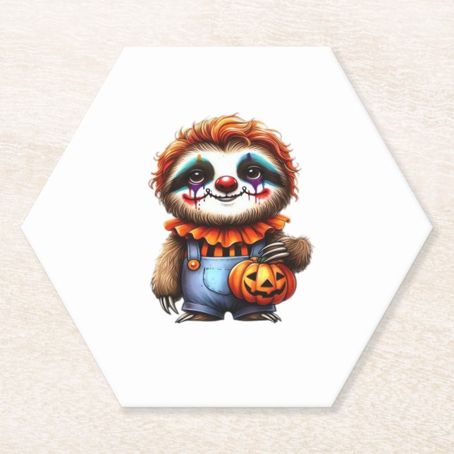Clown Sloth Halloween Oversized T-Shirt Paper Coaster (Front)