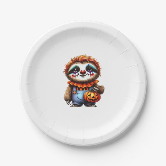 Clown Sloth Halloween Oversized T-Shirt Paper Plate (Front)