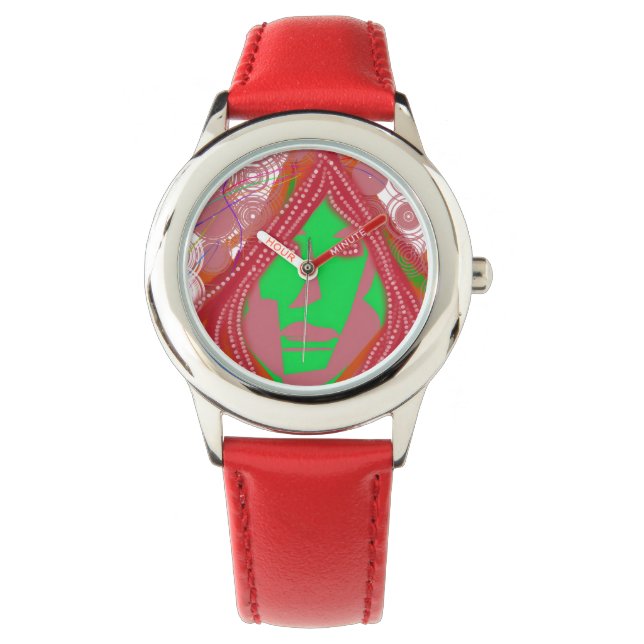 Clown Steampunk Stainless Steel Red Watch (Front)