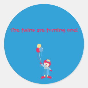 clown stickers, The twins are turning one! Classic Round Sticker