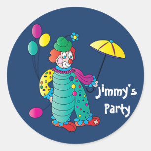 Clown with Balloons and Umbrellas and Name Insert Classic Round Sticker
