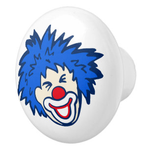 Clown with blue hair fun draw / doorknob ceramic knob