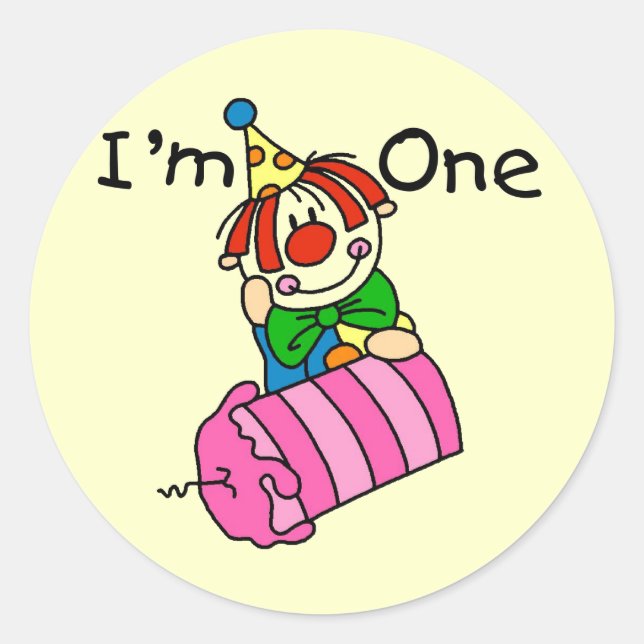 Clown with Candle 1st Birthday Tshirts and Gifts Classic Round Sticker (Front)