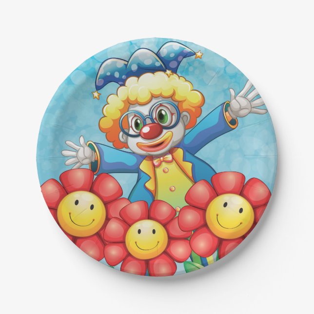 Clown With Flowers Paper Plate (Front)