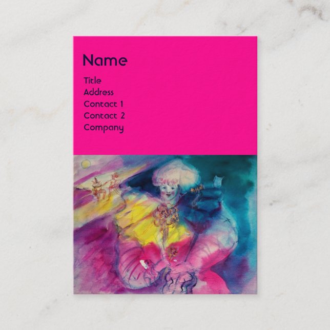 CLOWN WITH OWL AND VIOLIN MONOGRAM, pink blue Business Card (Front)