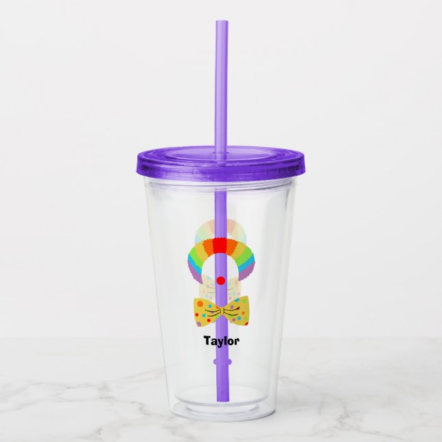 Clown with Rainbow Wig Illustration Personalised  Acrylic Tumbler (Front)