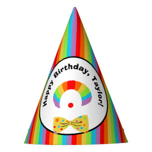 Clown with Rainbow Wig Personalised Birthday Party Hat