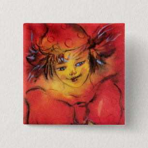 CLOWN WITH RED RIBBON 15 CM SQUARE BADGE