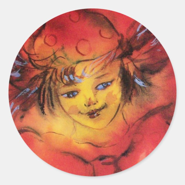 CLOWN WITH RED RIBBON CLASSIC ROUND STICKER (Front)