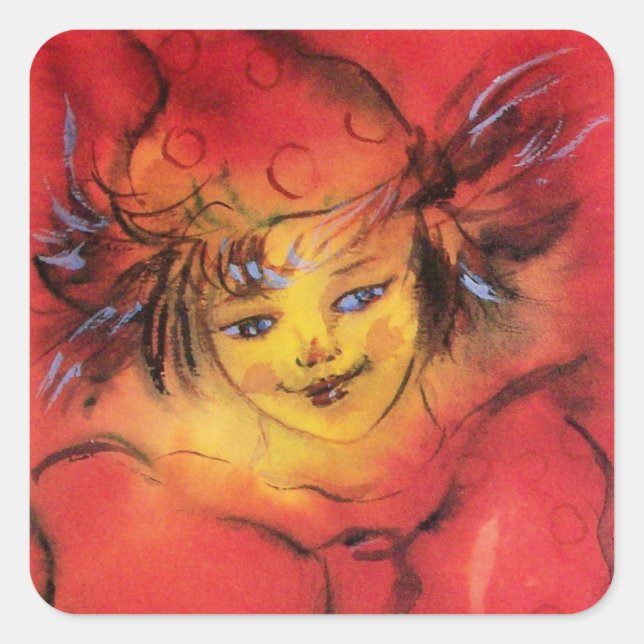 CLOWN WITH RED RIBBON SQUARE STICKER (Front)