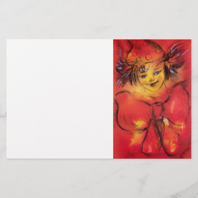 CLOWN WITH RED RIBBON / Venetian Masquerade Ball Stationery (Front)