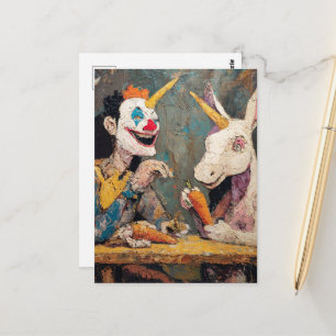 Clown with unicorn postcard