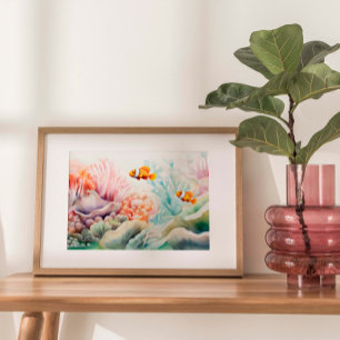 Clownfish Harmony: Watercolor Anemone Reef Print