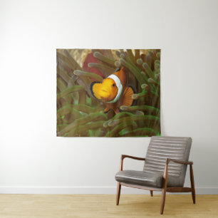 Clownfish in green anemone. Coralreef Raja Ampat Tapestry