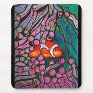 Clownfish Sea Anemone "Stained Glass" design! Mouse Mat